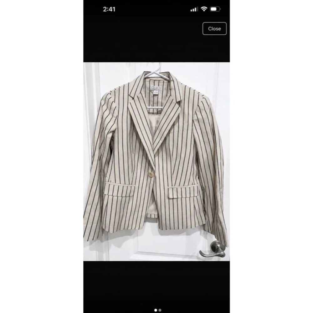 Robin Howe Women’s Size 4 Cream Black Pinstripe One Button Blazer Jacket
